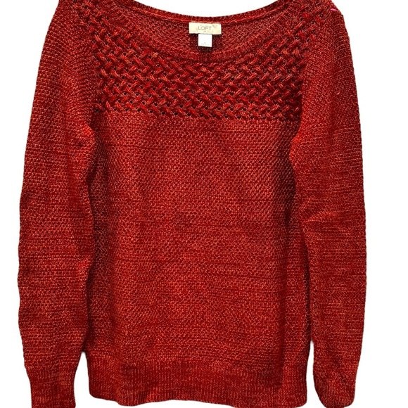 Loft Size Medium Red Chunky Knit Open Weave Pullover Sweater 100% Cotton - Picture 1 of 5